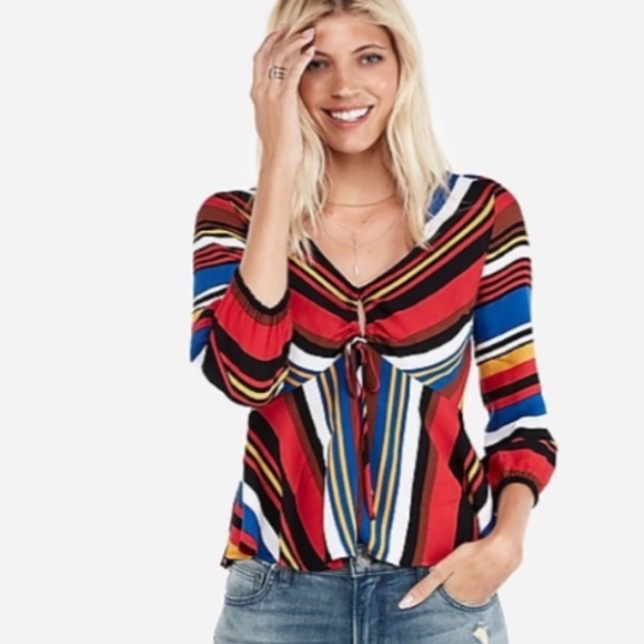 Express Striped Top NEW Women Babydoll Shirt Y2K Style Small - Picture 1 of 9